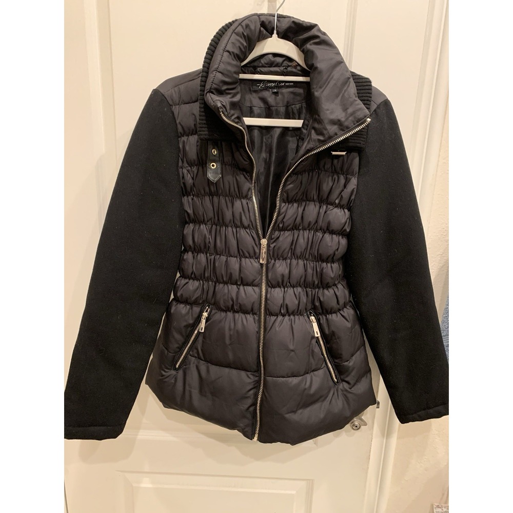 Kenneth Cole New York puffer Jacket with Wool Sleeves women Sz L